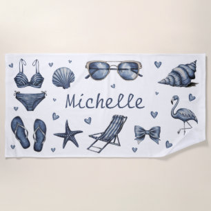 watercolor Personalized Name Summer Travel Theme Beach Towel