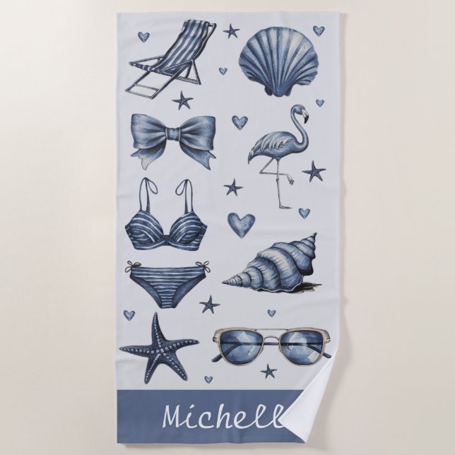 watercolor Personalized Name Summer Travel Theme   Beach Towel (Front)