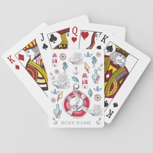 Watercolor Personalized Nautical elements Poker Cards