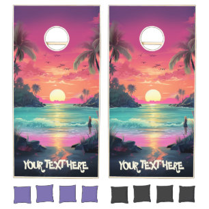 Watercolor Personalized Neon Beach Theme Cornhole Set