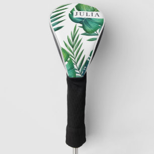 Watercolor Personalized Tropical Leaves Golf Head Cover