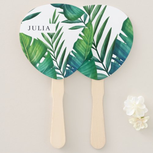 Watercolor Personalized Tropical Leaves Hand Fan