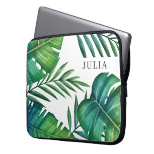 Watercolor Personalized Tropical Leaves Laptop Sleeve