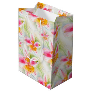 Watercolor Peruvian Lily Alstroemeria art gift bag