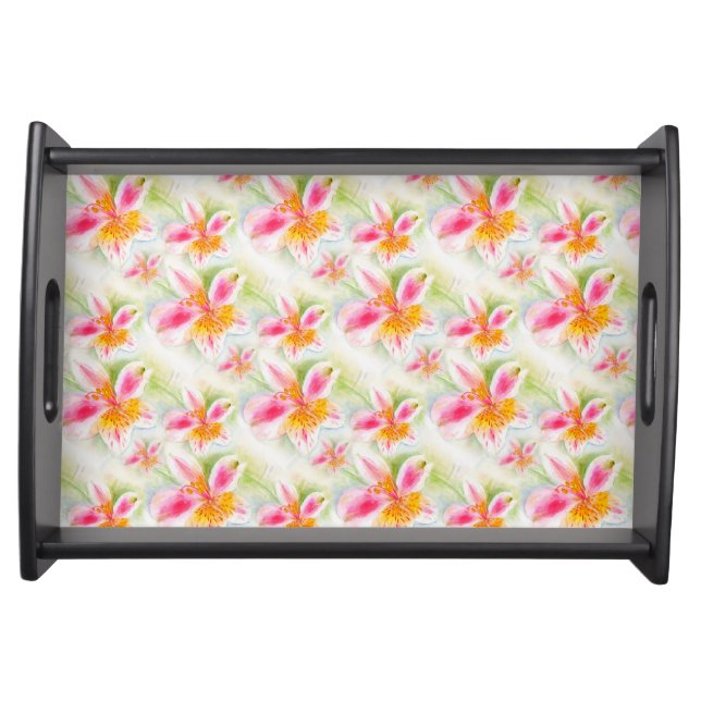Watercolor Peruvian Lily Alstroemeria pattern tray (Front)