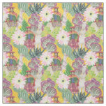 Watercolor Peruvian Woman &amp; Llama Pattern Fabric