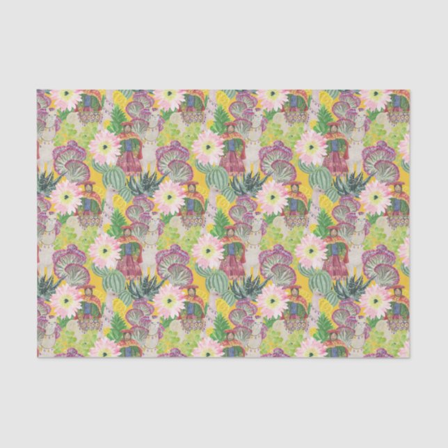 Watercolor Peruvian Woman & Llama Pattern Tissue Paper (Front)