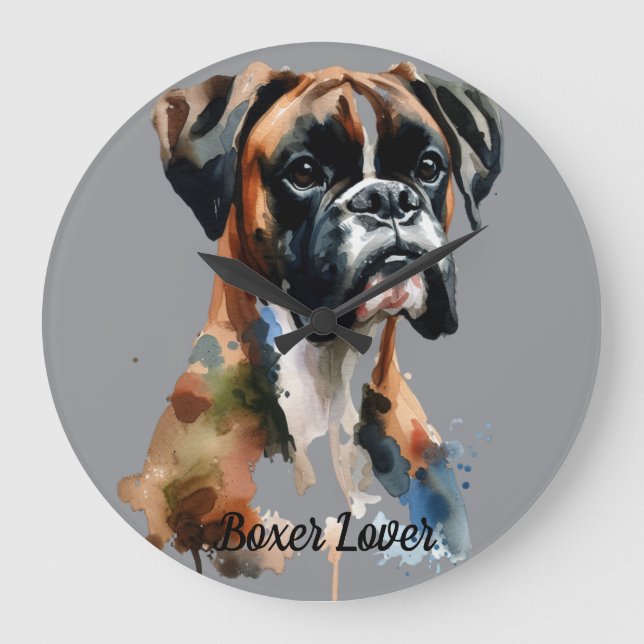 Watercolor Pet Boxer Personalize Wall Clock (Front)