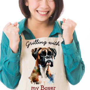 Watercolor Pet Brown Boxer personalize Adult Apron