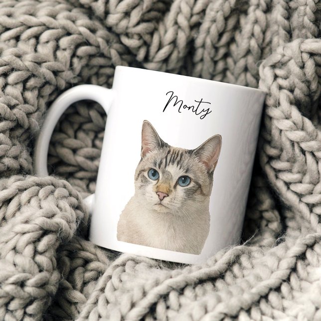 Watercolor Pet Cat Portrait Script Name Coffee Mug (Creator Uploaded)
