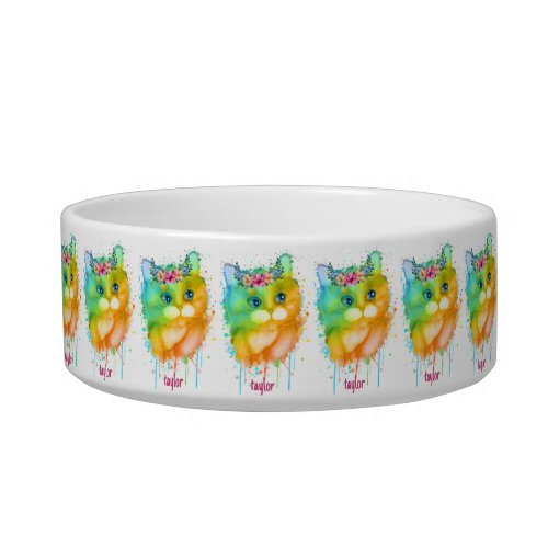 Watercolor Pet Cat with flowers Bowl