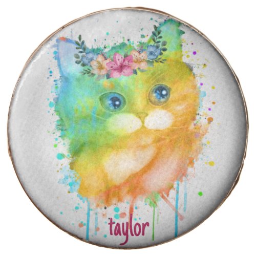Watercolor Pet Cat with flowers Chocolate Covered Oreo
