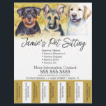 Watercolor Pet Dog Business Tear Off Strips Flyer<br><div class="desc">Modern Flyers for Pet Sitting Business with Watercolor Dogs Faux Gold</div>