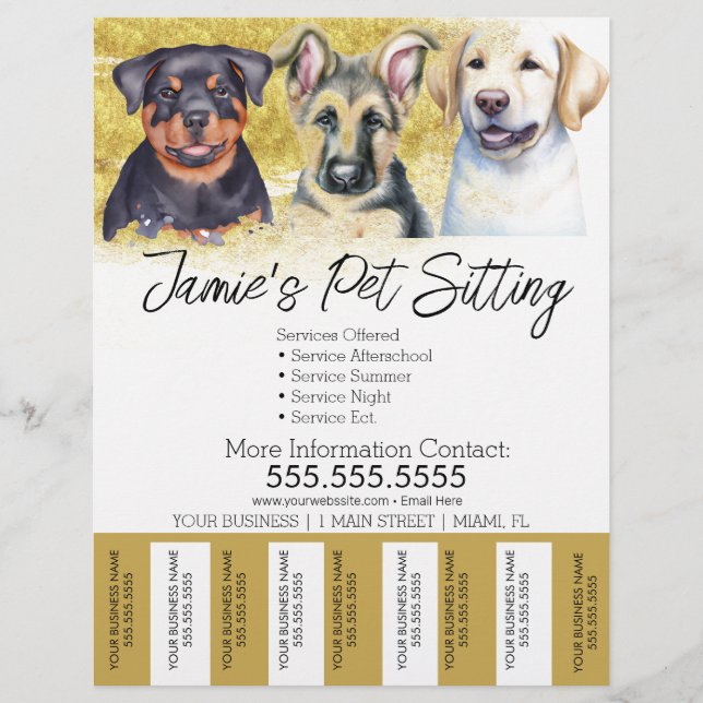 Watercolor Pet Dog Business Tear Off Strips Flyer (Front)