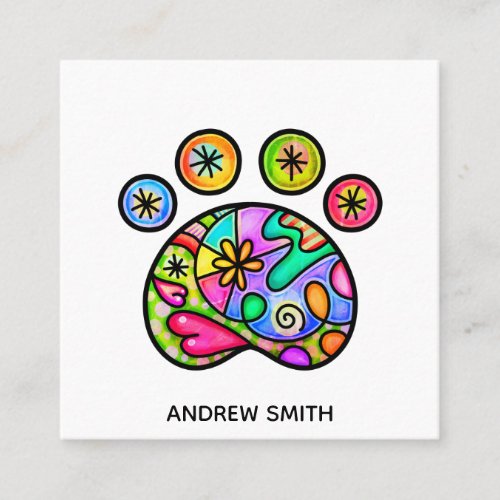 Watercolor Pet Dog Paw Folk Art Template Square Business Card