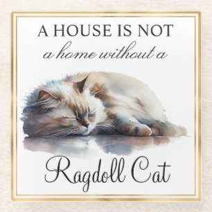 Watercolor Pet Ragdoll Cat and Gold Frame Glass Coaster