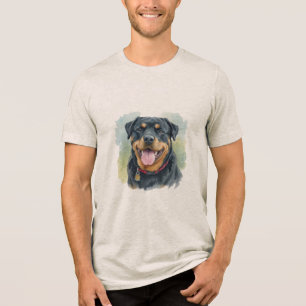 Watercolor Pet Rottweiler Portrait Tri-Blend Shirt
