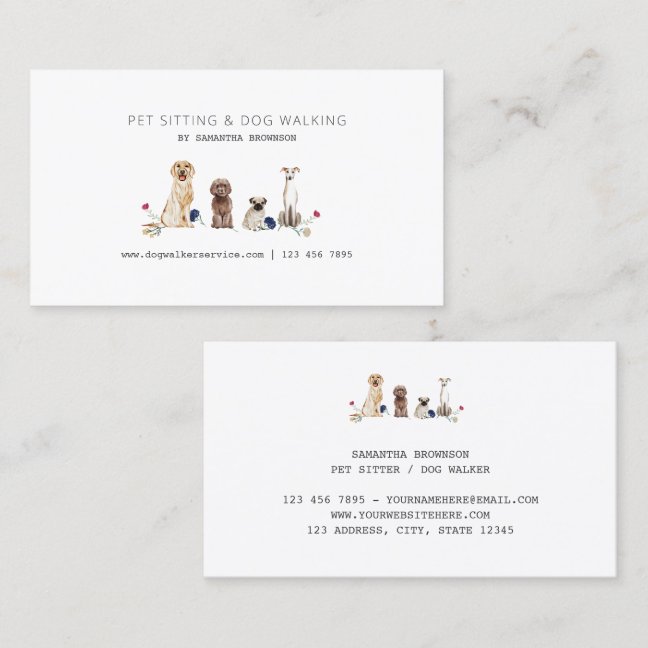 Watercolor Pet Sitting Dog Walking Services Business Card
