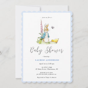 Watercolor Peter Rabbit  Baby Boy Shower  Invitation
