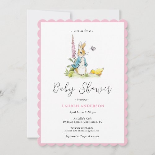 Watercolor Peter Rabbit Baby Girl Shower  Invitation