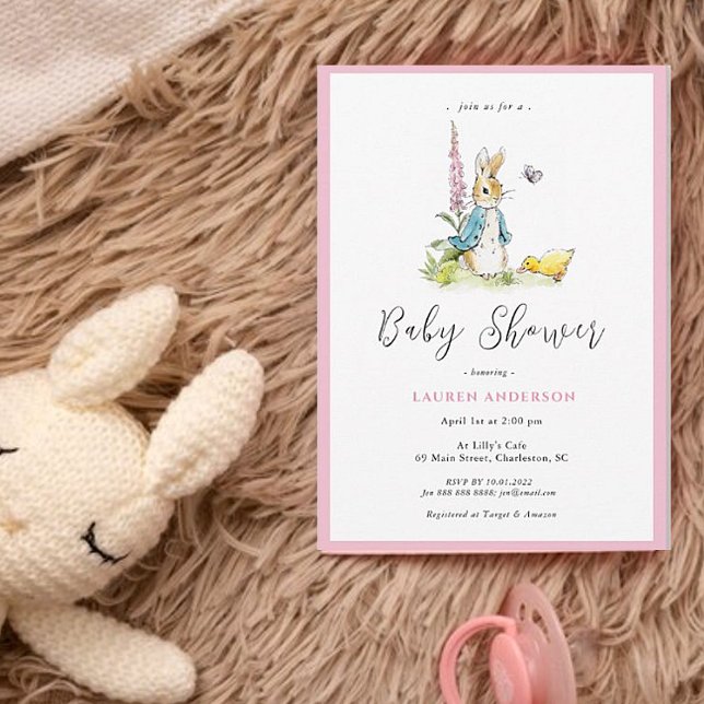 Watercolor Peter Rabbit Baby Girl Shower  Invitation (Creator Uploaded)