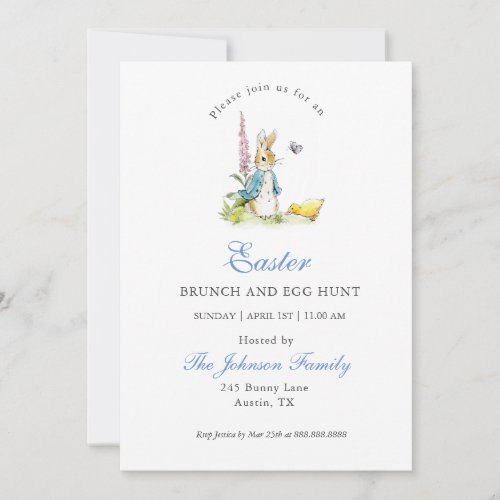 Watercolor Peter Rabbit Easter brunch  Egg hunt Holiday Card
