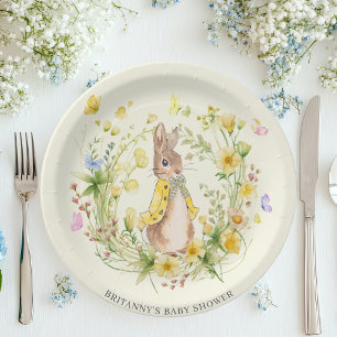Watercolor Peter Rabbit Wildflowers Baby Shower Paper Plates