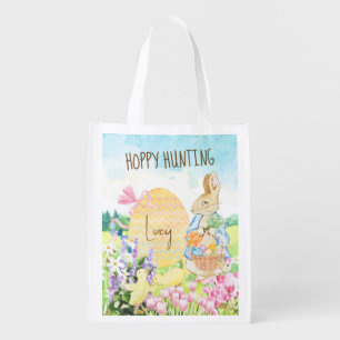 Watercolor Peter the Rabbit Easter Egg Hunt Basket Grocery Bag