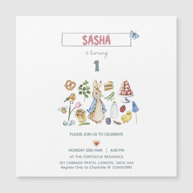 Watercolor Peter the Rabbit Magnetic Invitation (Front)