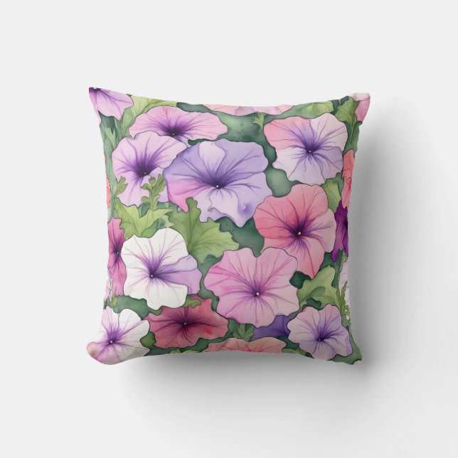 Watercolor petunia flowers throw pillow (Front)
