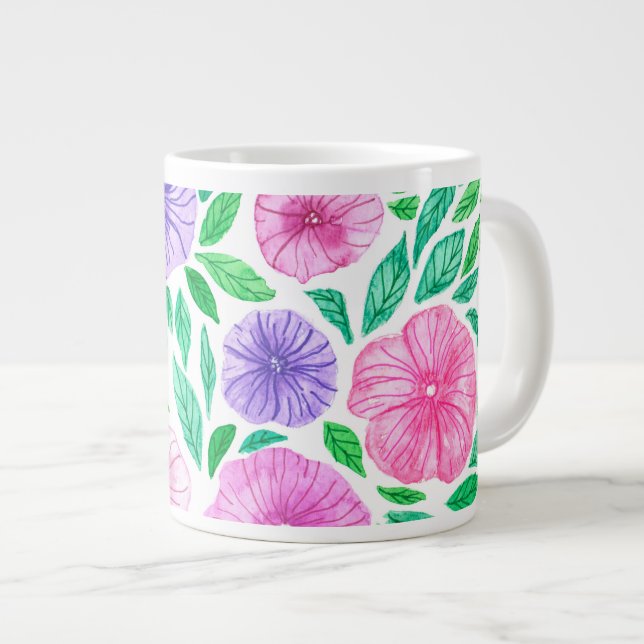 Watercolor petunia garden giant coffee mug (Front Right)