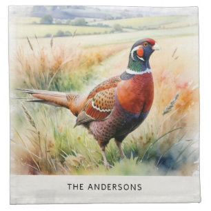 Watercolor Pheasant Rustic Dining Personalized Cloth Napkin