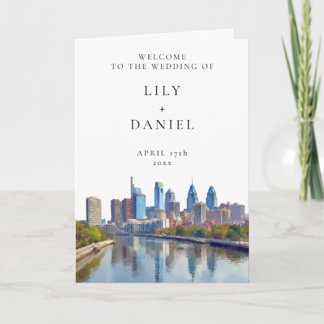 Watercolor Philadelphia Elegant Wedding Program (Front)