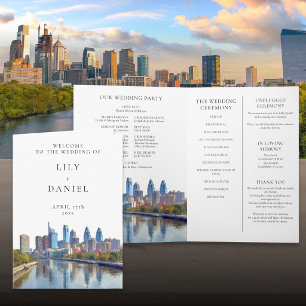 Watercolor Philadelphia Elegant Wedding Program