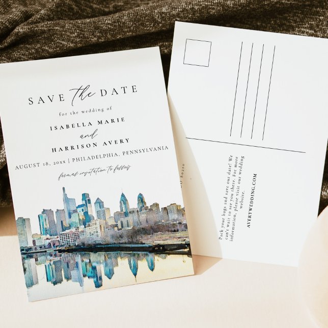 Watercolor Philadelphia Pennsylvania City Skyline Postcard (Creator Uploaded)