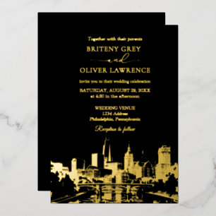 Watercolor Philadelphia Pennsylvania City Wedding Foil Invitation