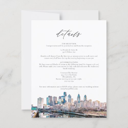 Watercolor Philadelphia Skyline Details Card