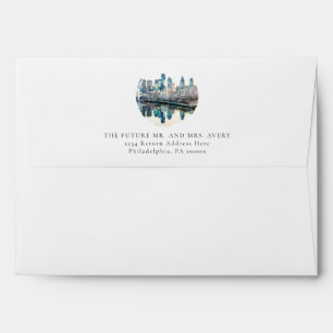 Watercolor Philadelphia Skyline Return Address Envelope