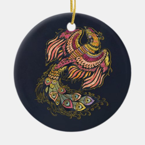 Watercolor Phoenix bird Ceramic Ornament