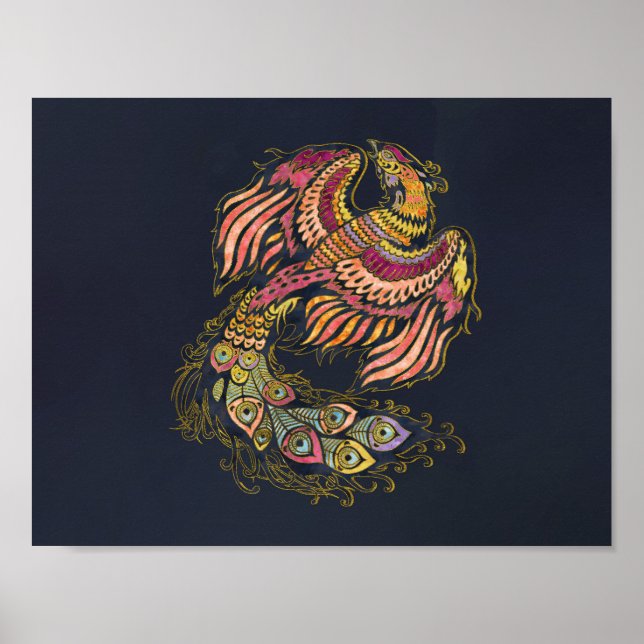 Watercolor Phoenix bird Poster (Front)