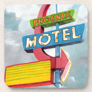 Watercolor Phoenix Motel Beverage Coaster