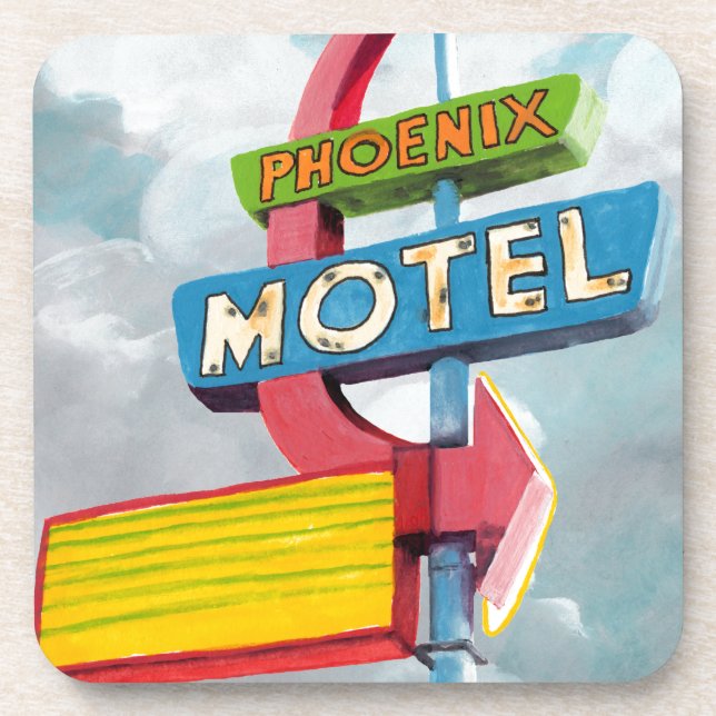 Watercolor Phoenix Motel Beverage Coaster (Front)