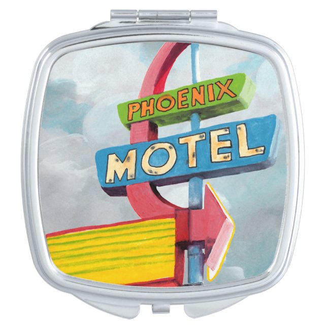 Watercolor Phoenix Motel Compact Mirror (Front)
