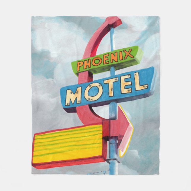 Watercolor Phoenix Motel Fleece Blanket (Front)