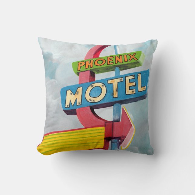 Watercolor Phoenix Motel Throw Pillow (Front)