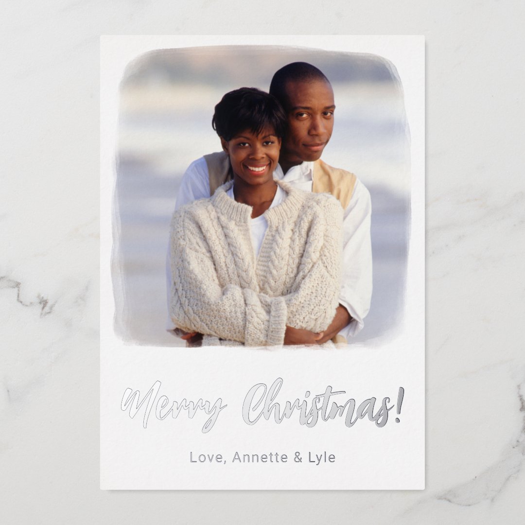 Watercolor Photo Christmas Card Template Foil