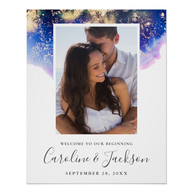 Watercolor Photo Custom Wedding Welcome Sign (Front)