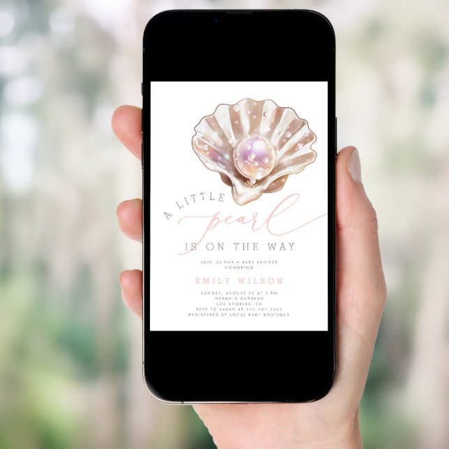 Watercolor Photo Little Pearl Baby Shower Invitation (Front Digital)