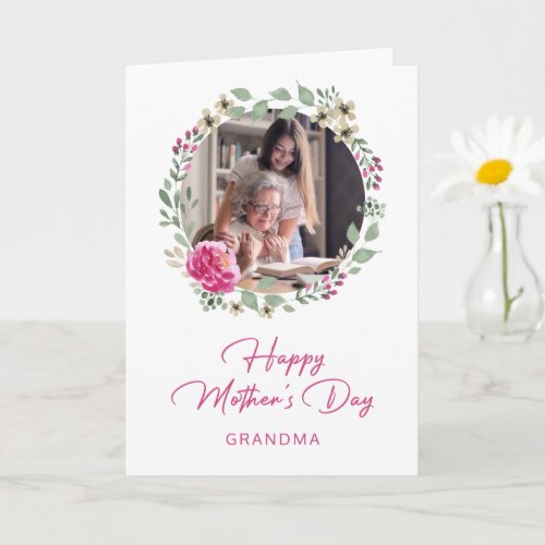 Watercolor Photo Mothers Day Card for Grandma