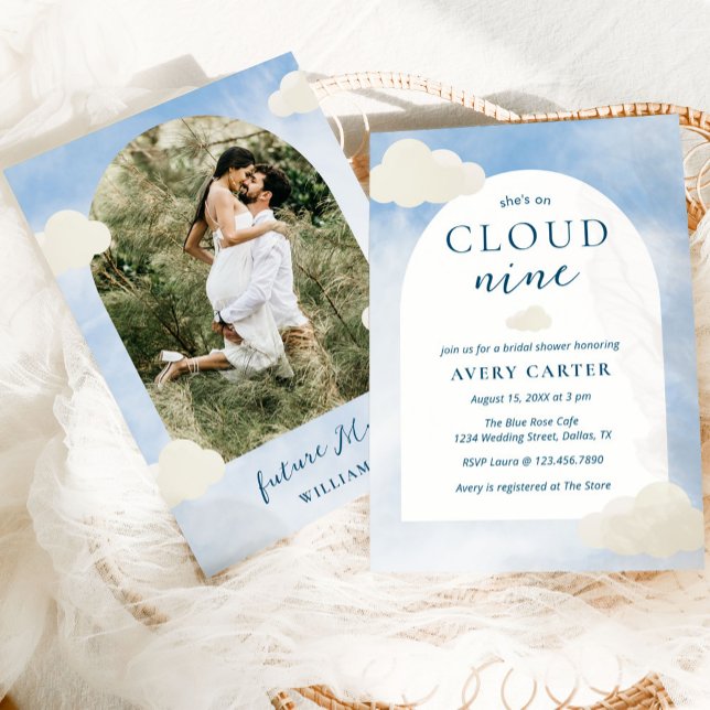 Watercolor Photo On Cloud 9 Bridal Shower  Invitation (Creator Uploaded)
